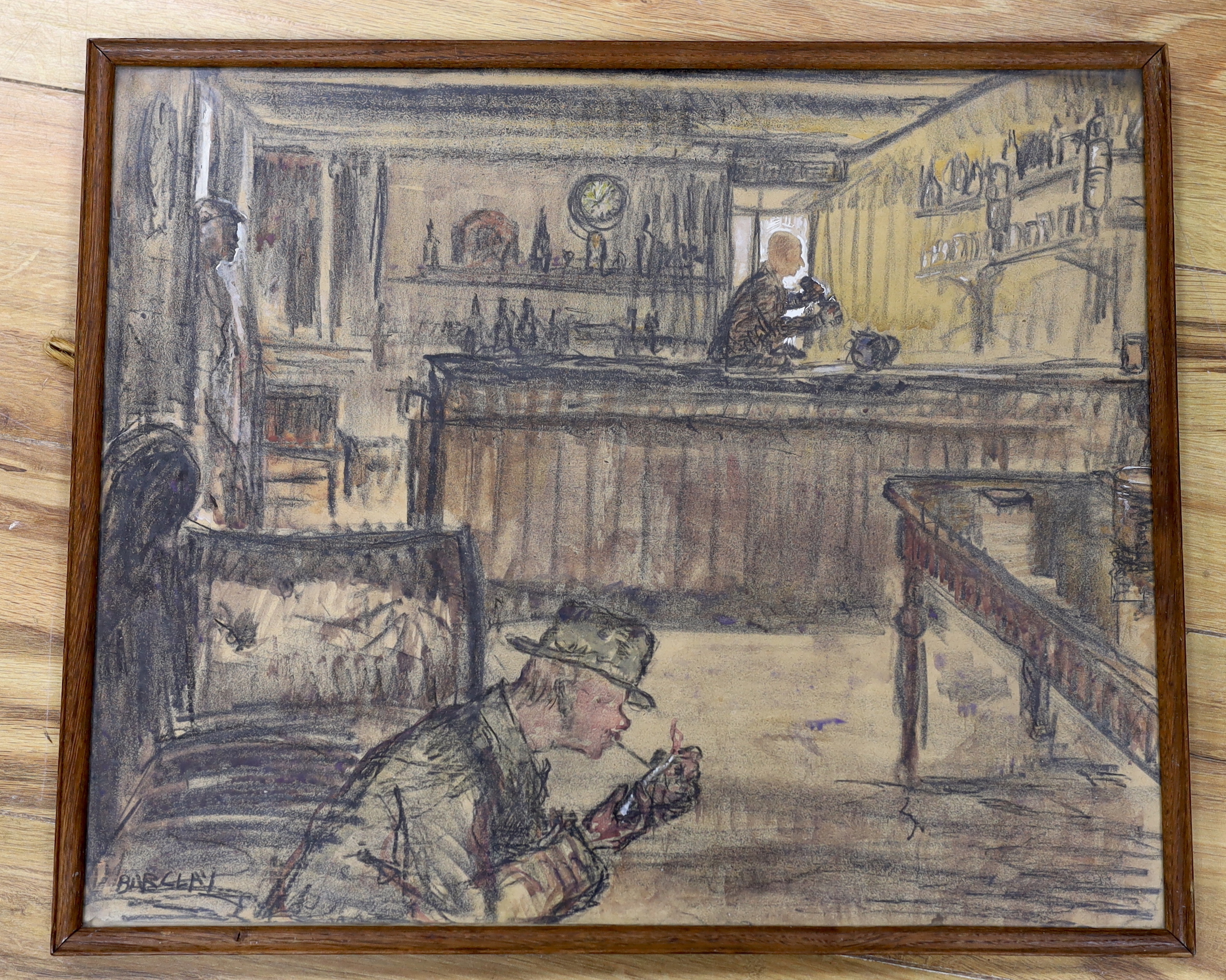 John Rankine Barclay (British, 1884-1962), pencil and watercolour, Pub interior, signed, 37 x 45cm